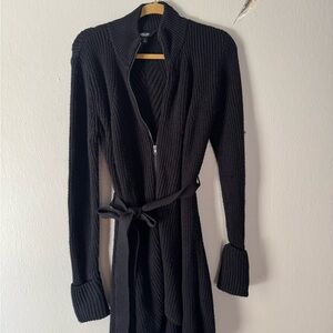 Black Knit Long Cardigan with Belt